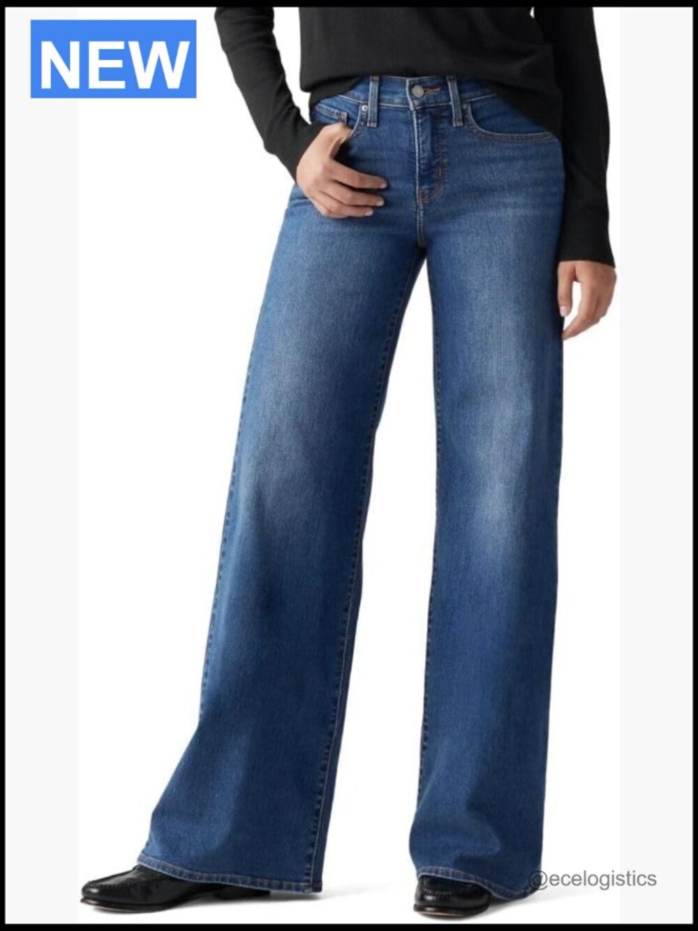 Wide Leg Shaping Jeans Mid Rise Stretch Cotton 32 Inseam